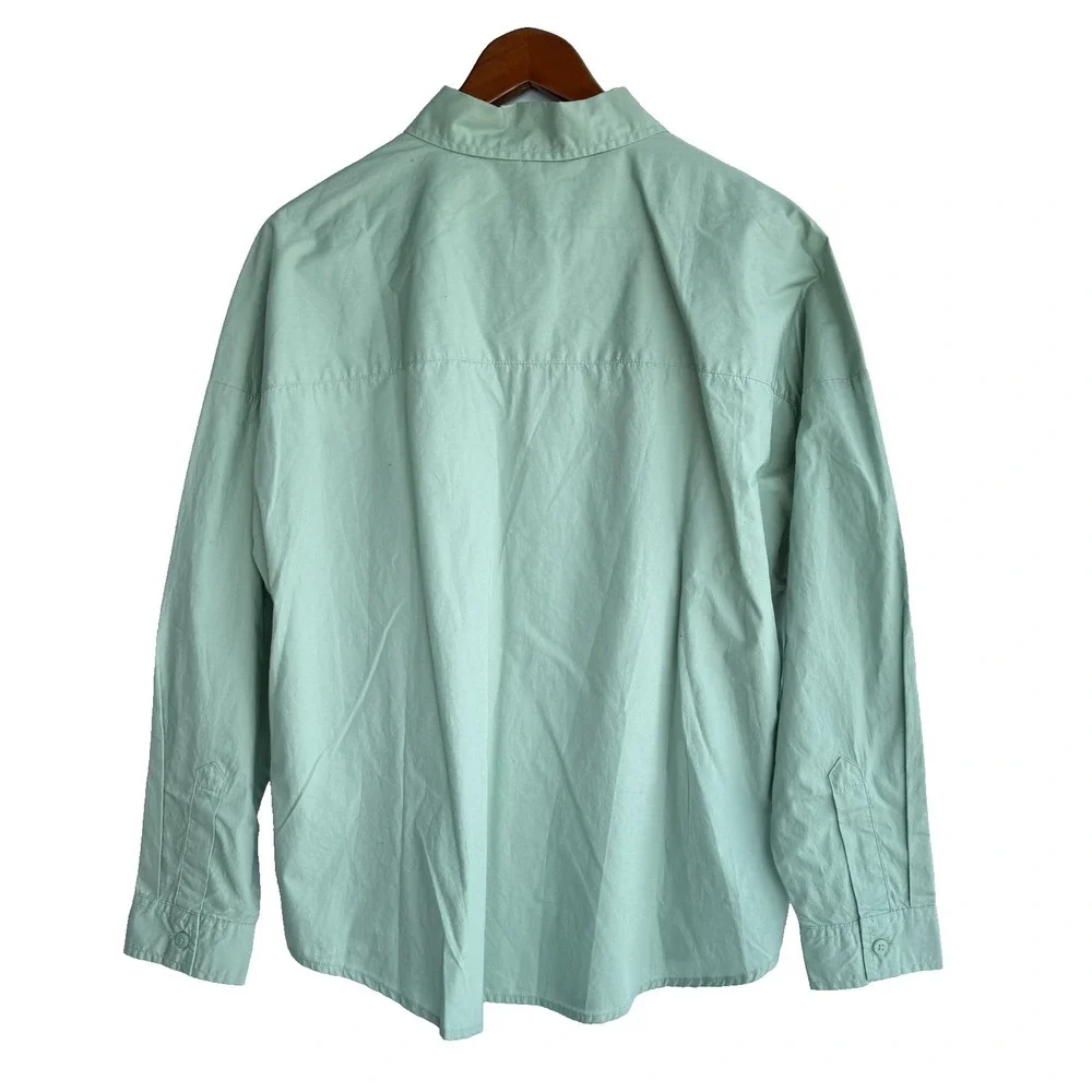 Cotton Traders Button Up Womens US 10 Minimalist Mint Haze Cotton Shirt Casual‎